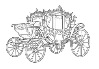 Detailed carriage line art vector illustration for coloring pages and design projects vector image in black and white for adult coloring book. can use for print , coloring and card design
