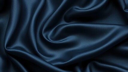Fototapeta premium Black blue abstract background. Dark blue silk satin texture background. Shiny fabric with wavy soft pleats. Dark blue elegant background with copy space for your design