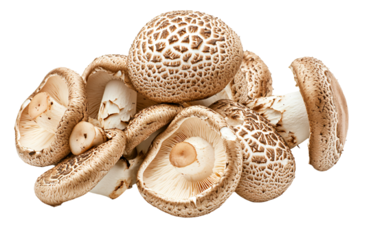 a pile of mushrooms on a white surface