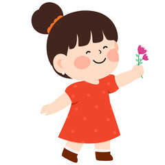Kindergarten Girl Holding a Flower Illustration