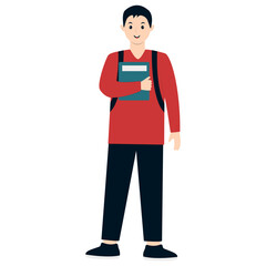 Young Student University Cartoon Character. Isolated on White Background.