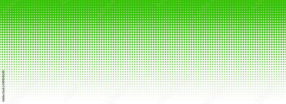 Poster green halftone gradient texture. vanishing cartoon polka dot background. repeated dotted gradation p