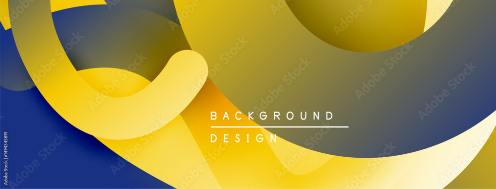 Poster abstract design features overlapping yellow, gray, blue layers. modern aesthetic, dynamic compositio