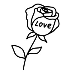 A simple line drawing of a rose with the word "Love" inside, symbolizing affection.