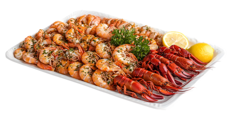 Shrimp and crawfish platter with lemon