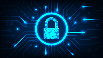 Futuristic technology abstract digital security tech circle Hi tech line circuit board with dark blue background