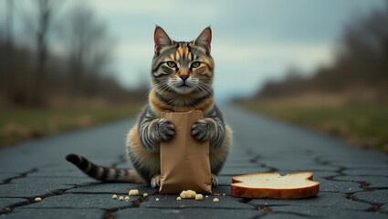 Poor Cat eating burger 