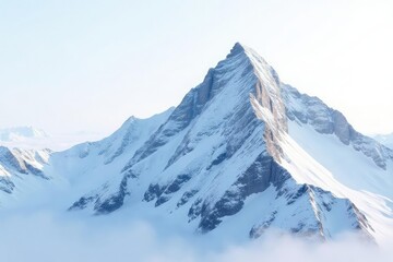 Obraz premium Snow-covered mountain peak against bright white sky, clean, panorama, peak
