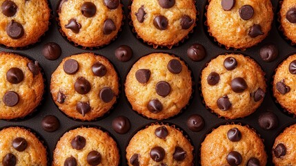Delicious Homemade Chocolate Chip Muffins in a Baking Tray