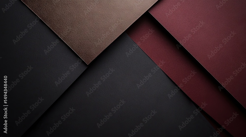 Poster abstract design of overlapping geometric shapes in dark colors.