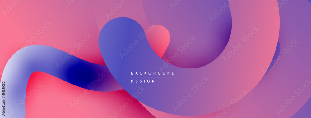 Poster abstract fluid shapes blend, creating vibrant gradients. soft curves suggest movement, modern design