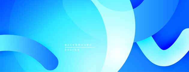 Abstract blue background. Overlapping shapes create dynamic, modern visual effect. Smooth gradients offer depth, simplicity.