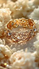 ファンタジーストーリー（手首のしなやかな曲線に寄り添い、静かに輝きを放つ神秘のブレスレットを纏う女性）