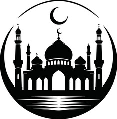 vector mosque icon illustration.Silhouette of mosque isolated simple vector art on white background