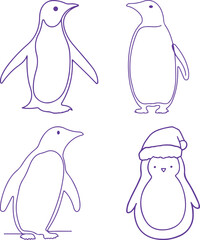 set of penguins on white background