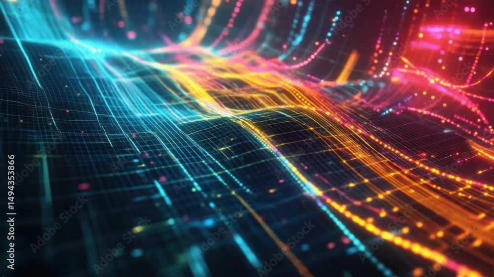 Aufkleber digital flow of technology: a dynamic and vibrant illustration of data streams, depicting the flow o