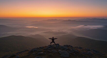 Silhouette of Man in Warrior Pose at Sunrise