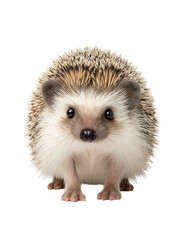 Obraz premium A delightful closeup captures the adorable charm of a small hedgehog with its spiky fur and endea expression isolated against a clean white background design.