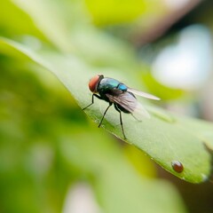 Naklejka premium fly on a leaf in the morning