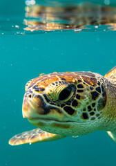 Fototapeta premium Sea Turtle Eye, Textured Skin with Sunlit Water Diamonds