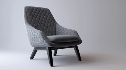 Fototapeta premium Elegant Dark Grey Armchair With Quilted Upholstery And Wooden Legs On Light Background 