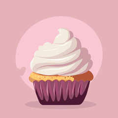 Illustration of a cupcake with creamy frosting. Sweet dessert concept