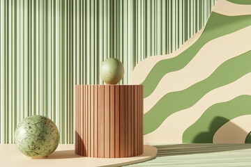 3d display product beige minimal scene with geometric podium platform. cylinder background vector 3d rendering with podium. stand for cosmetic products. Stage showcase on pedestal 3d beige studio