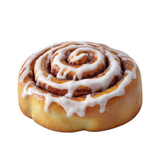Delicious homemade cinnamon roll with sweet creamy icing isolated on a clean white background, tempting the viewer with its warm, freshly baked appearance.