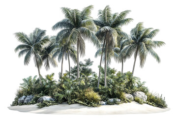 Tropical island with palm trees plants