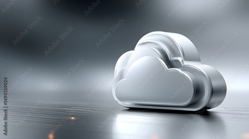 Poster isometric illustration of cloud storage for downloading, representing a digital service or applicati