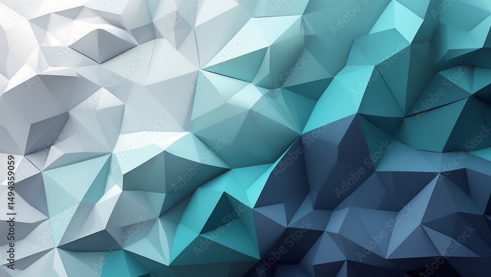 Poster abstract 3d low poly background with blue and teal polygon shapes and gradient