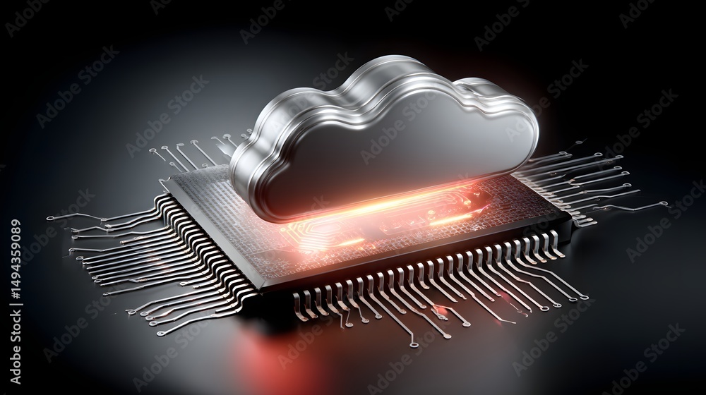 Poster isometric illustration of cloud storage for downloading, representing a digital service or applicati
