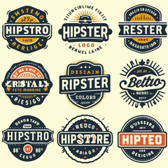 Retro badge. Old emblem, logo frame and vintage silhouette badges hipster design vector set