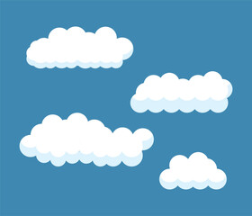 Set of cartoon cloud in flat design isolated blue backgroynd, cloud element symbol decoration stock illustration