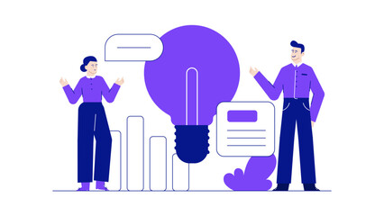 Man and woman discussing business idea. Suitable for presentations, blogs, and articles related to teamwork, communication, and brainstorming concepts.