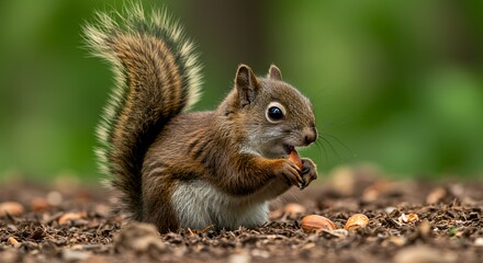 Fototapeta premium Adorable Red Squirrel Enjoying a Nut in its Natural Habitat