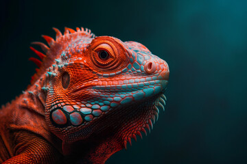 Fototapeta premium An exquisite iguana portrait, revealing the intricate details of its scales and vibrant colors. Generative AI
