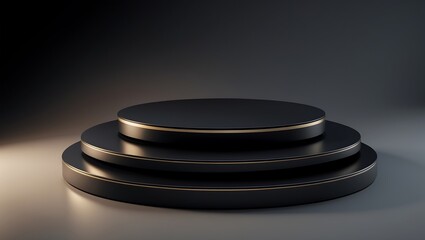 Elegant black and gold product display podium for luxurious branding and presentation