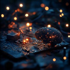 AI Brain on Circuit Board with Glowing Connections