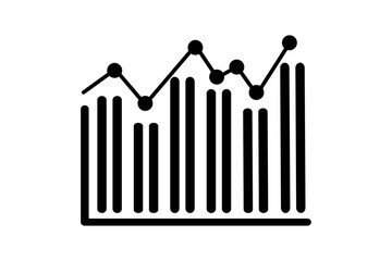 Minimalist black illustration of a business growth chart with rising bar graphs and upward-pointing arrows.