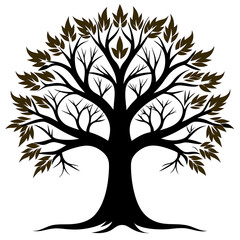 Obraz premium oak tree detailed branches of black silhouette vector illustration on white