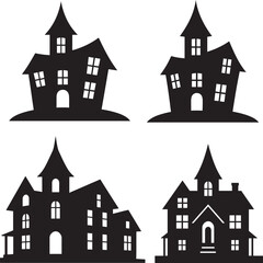 Fototapeta premium Spooky Haunted House Silhouette Vector Illustration for Halloween Designs