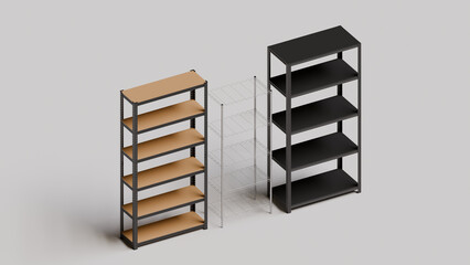 Steel Shelving Isometric 3D Render Illustration Background