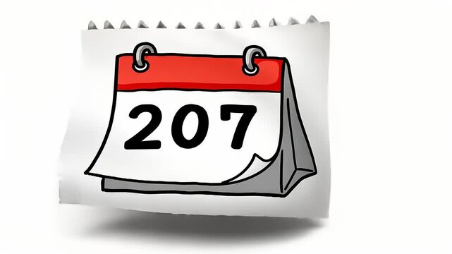 Illustrated calendar page with the number 207, fluttering in a light breeze against a plain backdrop