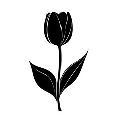 Black tulip flower silhouette icon representing botanical design, nature, and garden plant themes