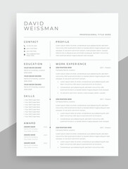 Minimal ATS-Friendly Resume Template &ndash; Corporate, Freelance, Journalist CV Design in Vector