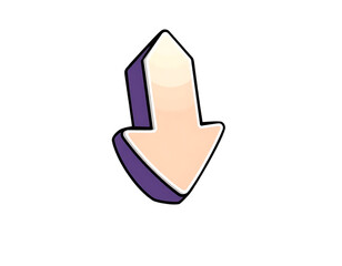 3D Cartoon Down Arrow Icon with Purple Outline