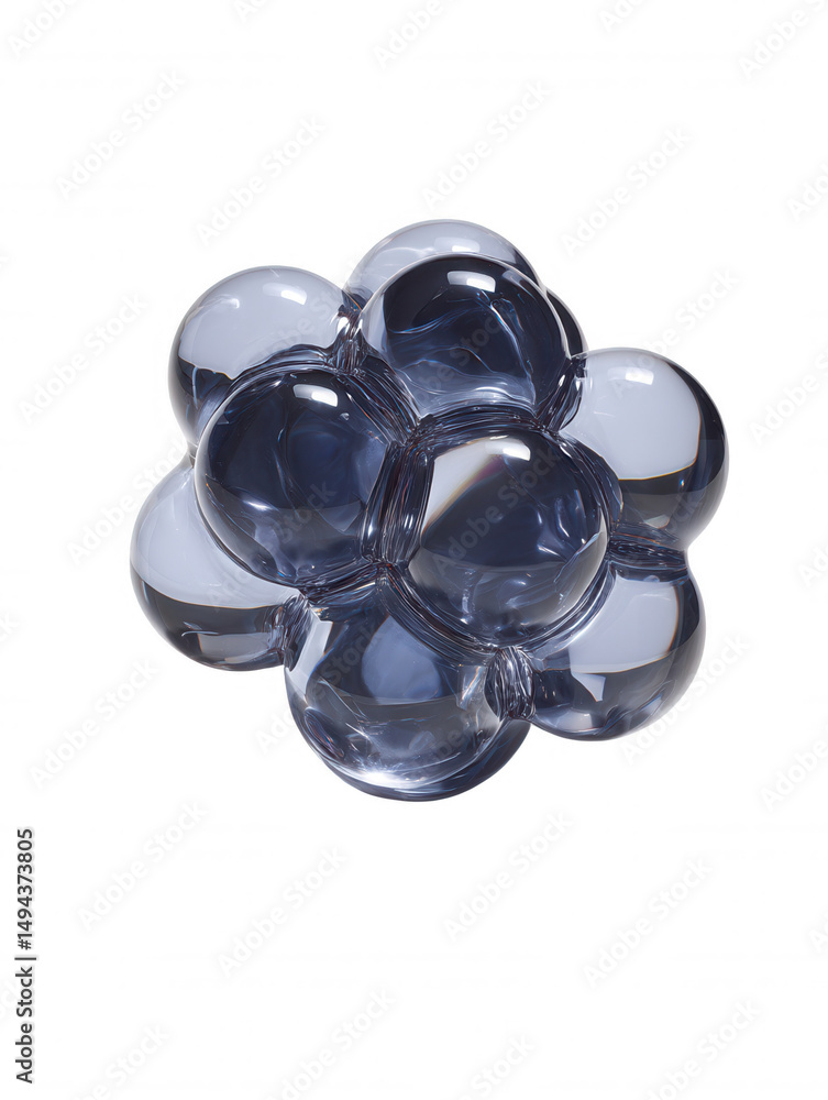 Poster a cluster of transparent blue gray glass spheres are grouped together on a clean white backdrop, cre