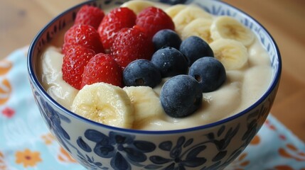 Creamy Yogurt Bowl with Berries and Banana Slices