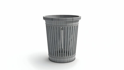Trash Can Wireframe Model on White Background